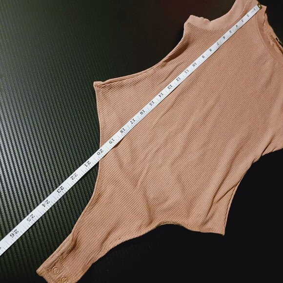 Naked Wardrobe Sleeveless Tan Ribbed Thong Bodysuit Size S - Picture 11 of 11
